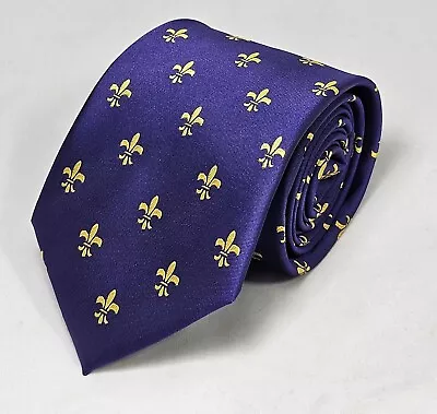 Purple And Gold Fleur De Lis Men's Necktie Mardi Gras Fashion Wedding Neck Tie • $17.95