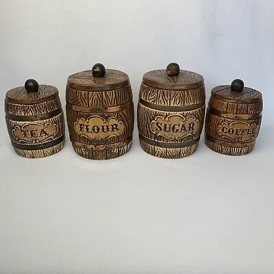 8 Piece Kitchen Barrel Canister & Lids Set Treasure Craft Ceramic Rustic Vintage • $41.25