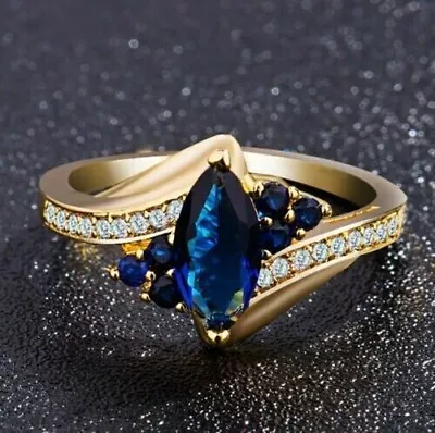 2Ct Lab-Created  Marquise Cut Sapphire Engagement Ring 14k Yellow Gold Plated • $97.99