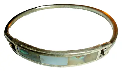 Vintage ALPACA MEXICO Silver  Bracelet Abalone Enamel Inlaid • $13.98