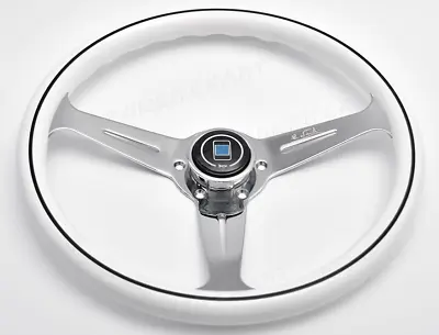 White Nd Style Steering Wheel Chrome Spokes And Nardi Horn Button • $269.86