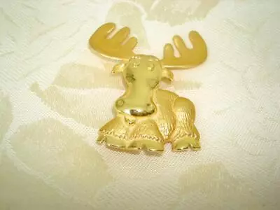 Vintage JJ Jonette Shiny And Satin Gold Tone Moose Pin Brooch • $12