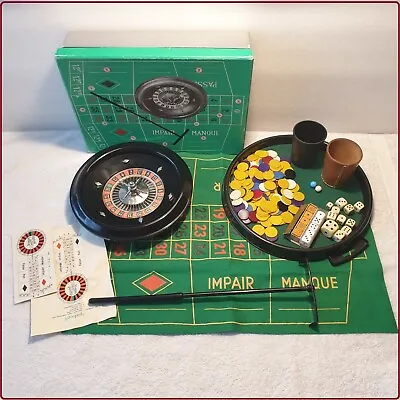 Vintage German Bakelite Roulette Wheel Casino Dice Poker Tray Chips Game Set LOT • $135