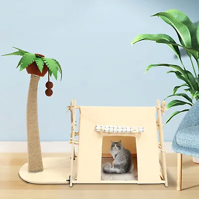 Indoor Pet Nest Scratching Post Cats Kittens Playing Tree Tent With Hanging Ball • $56.99