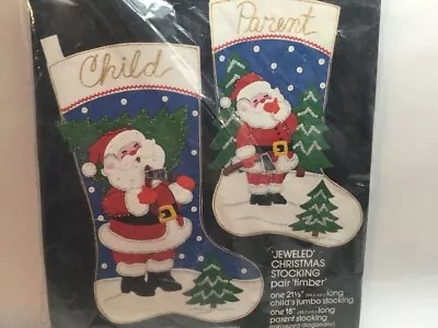 Bucilla Christmas Stocking Kit Matching Set Of 2 Child Parent Santa Tree Vintage • $34.99