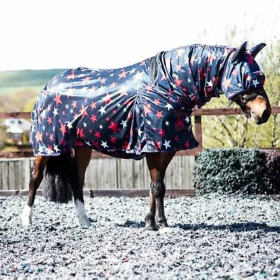 £29.99 • Buy Fly Horse Pony Sheet Rug Lite Combo Tail Belly Cover Mask White Red Star 5'3-6'9