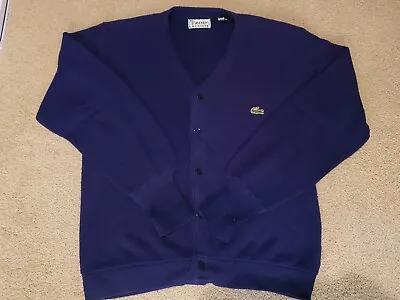 Vintage Izod Lacoste Navy Blue Cardigan Sweater Men's Med USA Grandpa Button Up • $39.99