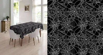 Halloween Black White Spider Cobwebs Pvc Plastic Oil Vinyl Table Cloth Party • £0.99