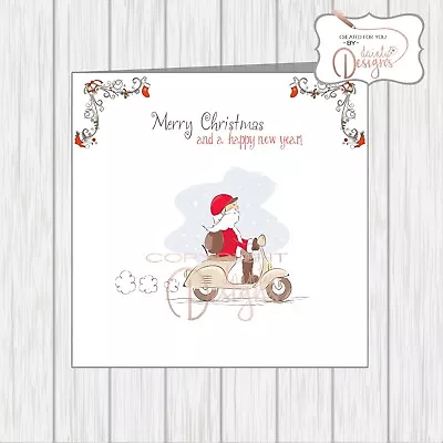 Scooter Christmas Card Santa With Xmas Tree Vespa Lammy Lambretta Wife Husband.. • £3.25