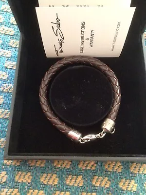 Thomas Sabo Charm Club Bracelet Sterling Silver Leather Braided Unisex 19cm New • $55