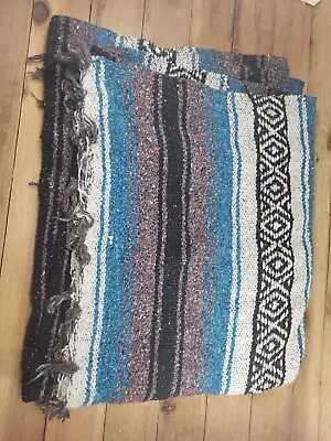 Mexican Blanket Blue Serape Throw Yoga Boho Falsa Blanket XL • $19.54