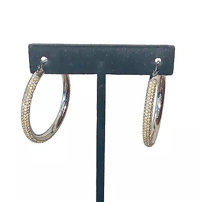 Michael Kors Silver Tone Gold Pave Crystal Hoop Earrings EUC   • $55