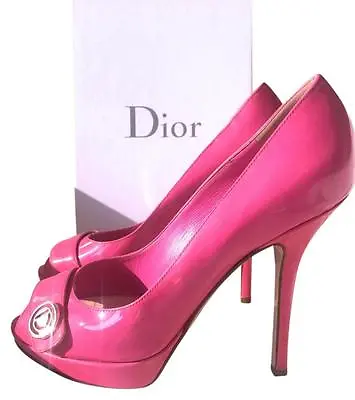 Dior Miss Dior Hot Pink Patent Leather Platform Peep Open Toe Pump Shoes 36.5 • $199