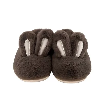 Novelty Plush Slippers Rabbit Easter Bunny Ears Faux Fur Gray LoungeLarge 9-10 • $12.33