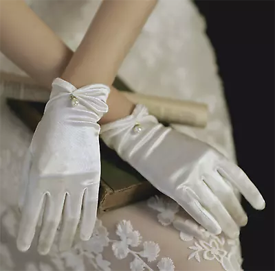 £8.57 • Buy Woman Party Prom Opera Bridal Fancy Costume Ruffle Trim Pearl Satin SHORT Gloves