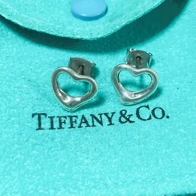 Tiffany & Co. Elsa Peretti Open Heart Stud Earrings Sterling Silver Used No Box • $154