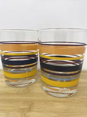 Fiesta Glasses Libbey Striped Set - 2 Fiestaware 12 Oz. Orange Navy Yellow Retro • $29