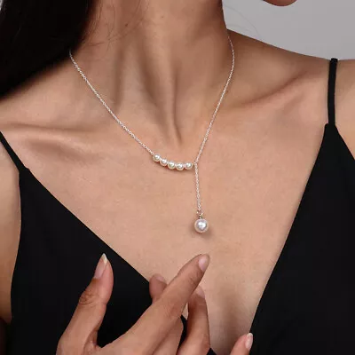Elegant Pearl And Chain Adjustable Length Lariat Necklace Versatile Jewellery • $1.97