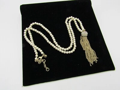 $17.46 • Buy J. Crew Faux Pearl Rhinestone Tassel Pendant Gold Tone Long Necklace