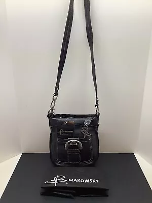 B MAKOWSKY Black Pebbled Leather Zip Top North South Convertible Crossbody Bag • $59.99