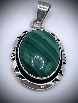 Sterling Silver Green Malachite Pendant Signed VHC • $29.95