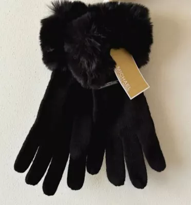 Michael Kors Womens Faux Fur Cuff Knit Gloves - Black (NWT) • $32.99