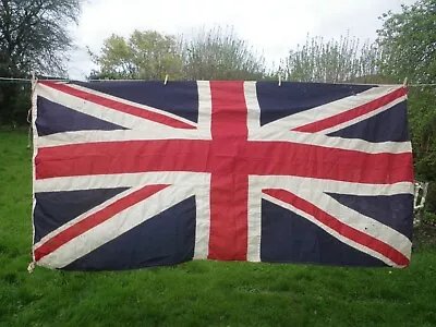 HUGE VINTAGE LINEN UNION JACK BANNER FLAG PANEL STITCHED 8ft 10in X 4ft 3  • £30.50