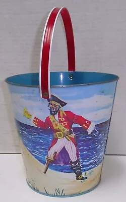 Large U.S. Metal Toy Peg Leg Pirate W/ Ship & Treasure Chest Sand Pail Bucket • $19.99