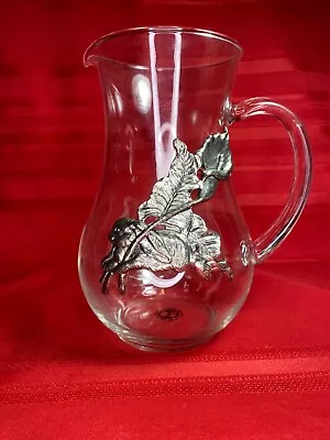 Rare ARTHUR COURT Glass And Aluminum Pitcher Flower Vase BUNNIES Rabbit 8  Tall • $49.25