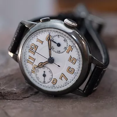 GALLET Porcelain Dial Silver Chronograph Minerva 13-20CH 1930s • $14000