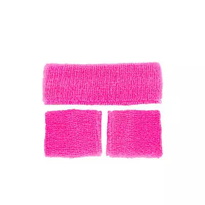 80's Neon Pink Sweatband & Wristbands Set - Retro Fancy Dress Costume Accessory • £4.99