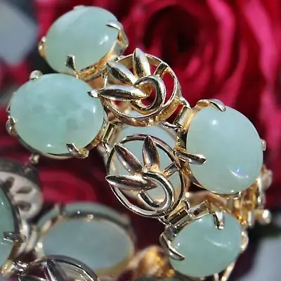 $3750 • Buy 14k Yellow Gold Bracelet 47.5ct Chinese Green Jade 7.0  Antique Handmade 25.6gr