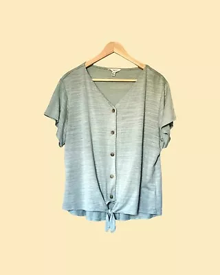 Mint Green Tie Front Top Womens L Cap Sleeve Button Up WEATHERPROOF VINTAGE Cute • $9