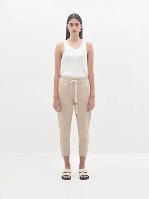 Bassike Pants Stretch Twill Tapered Size 1 Au 8 Beige Sand Trousers Joggers $380 • $199