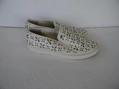 Michael Kors Keaton White Leather Floral Perforated Sneakers Sz 8m • $13.49