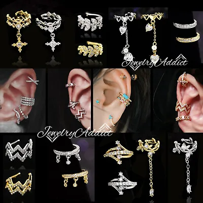 Crystal Drop Dangle Ear Cuff Ring Clip On Non Piercing Fake Helix Hoop Earring • $8.19