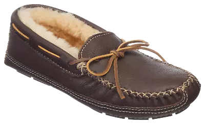 Minnetonka 3752 Moccasin Sheepskin Moose Slippers For Men 9M Chocolate • $113