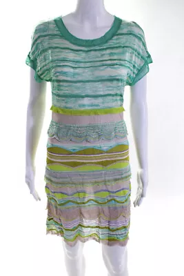 Missoni Womens Short Sleeve Knit Ruffle Sheath Dress Turquoise Purple Size IT 42 • $114.01