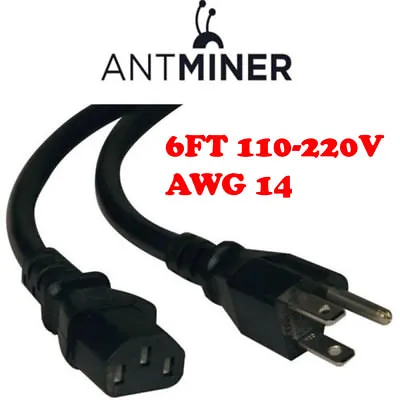 BITMAIN Antminer APW3 PSU Power Supply Cord Cable HEAVY AWG14 L3+ D3 S9 6FT • $14.89