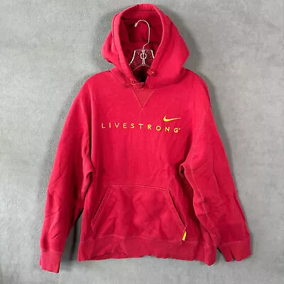 Vintage Nike Livestrong Hoodie Adult XL Red Lance Armstrong Drawstring  Mens • $19.99