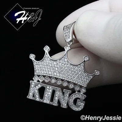 Men Women 925 Sterling Silver Iced Bling Cubic Zirconia Crown King Pendant*sp208 • $29.99