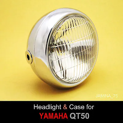 Yamaha QT50 Yamahopper Moped Mini Bike Headlight + Rim Ring + Chrome Bucket Case • $28.99