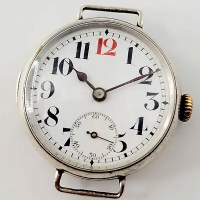 1914 Silver Hallmarked Trench Watch Style Antique Mens Vintage Wristwatch Red 12 • £150