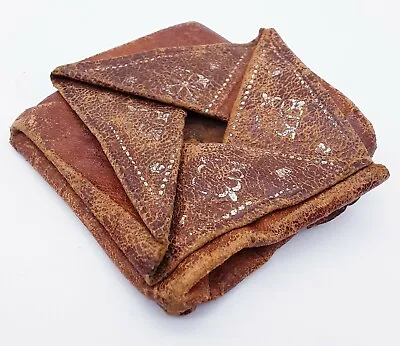 Vintage Brown Leather Folding Small Coin Pocket Cowhide Purse Change Moroccan M • $12.75