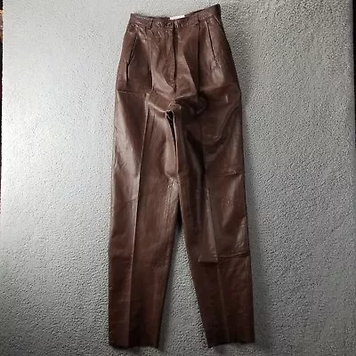 $97.42 • Buy Vintage Vakko Leather Pants 26X32 High Waist Tapered Soft Boho Cognac MSRP $360