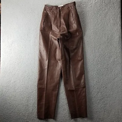 Vintage Vakko Leather Pants 26X32 High Waist Tapered Soft Boho Cognac MSRP $360 • $104.92