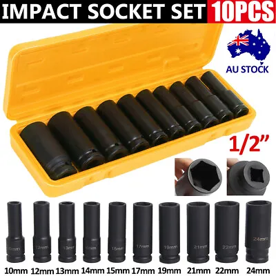 $19.99 • Buy 10pc 1/2  78mm Drive Deep Impact Metric Sockets Set Long Reach Thin Wall 10-24mm