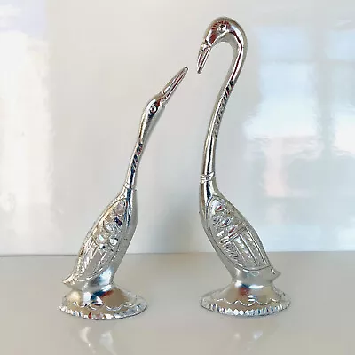 Silver Color Love Birds Pair Of Kissing Duck Metal Decorative Showpiece 7.5'' • $19.69