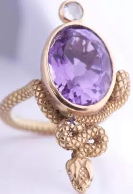 Antique Lalique Snake Ring Art-Nouveau French  18k Gold Diamonds Amethyst C1900 • $4567.60