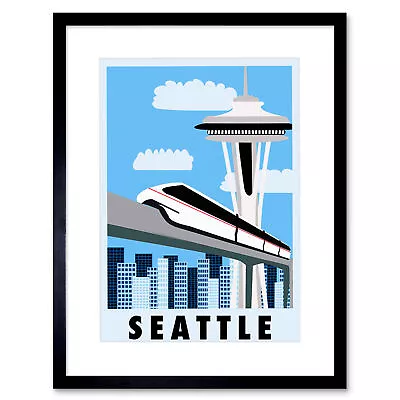 Travel Seattle Washington Monorail Space Needle Framed Wall Art Print • $16.99